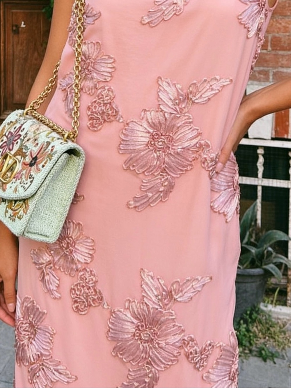 Women’s Pink Floral Embroidered Strapless Midi - Picture 2 of 4